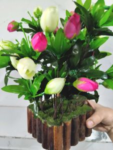 Artificial Tulips In Wooden Pot