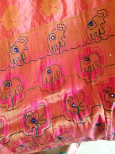 Pink &amp; Gold Embroidered Fabric