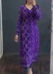 Purple Cotton Bandhani Printed Kurti For Women