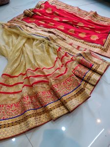 New Pattern Saree Beautiful Contrast Colour ❤