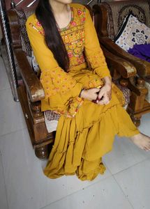 3 Pieces Mustard Garara Suit Set