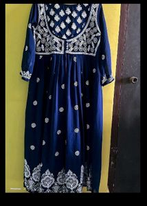 Navy Blue Chikan Kari Anarkali Kurta