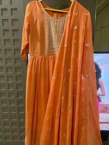 Peach Anarkali Kurta with Dupatta
