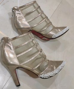 Partywear Sparkling Golden Heels Net Boots
