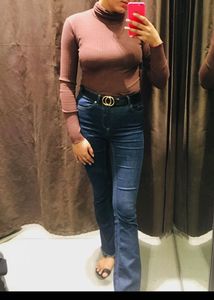 Zara Brown Ribbed Turtleneck Top
