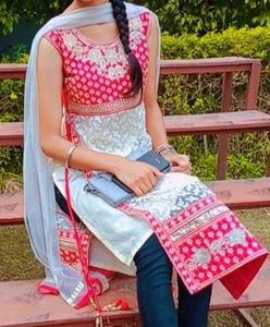 White Pink Suit Only With Duptta