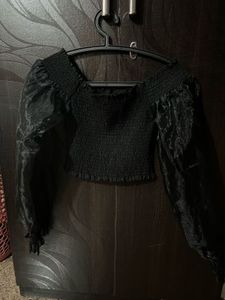 Organza Sleeve Smocked Top - M