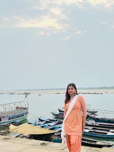 Peach Embroidered Kurta Set. it is padded
