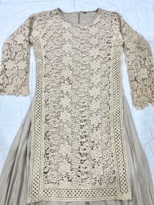 Elegant Beige Laced A-line Dress