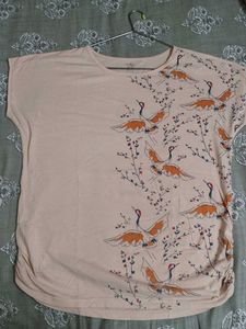 Peach Crane Print Top(XXXL)