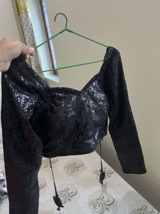 Sequin Embellished Black Blouse