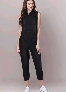 Black Denim Sleeveless Jumpsuit