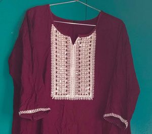Maroon Embroidered Kurta