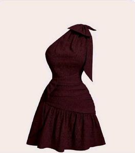 Burgundy One Shoulder Bow Dress