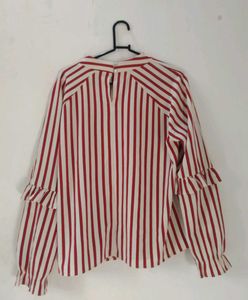 Striped Ruffle Sleeve Blouse ,Size M