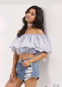 Frill Off Shoulder Crop Top