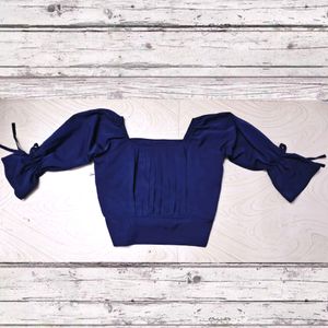Navy Blue Bow Style Crop Top