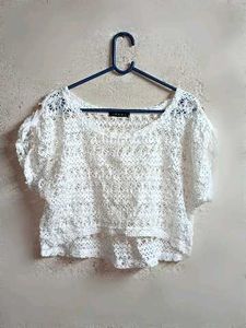 See-through Lace Crop Top Sleeveless White