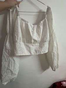 H&amp;M Divided White Eyelet Top XL