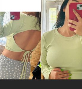Lime Green Open Back Long Sleeve Crop Top