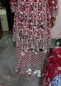 Elegant Maroon &amp; White Lehenga Choli