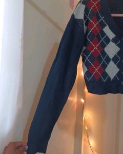 Shein Argyle printed Crop Cardigan
