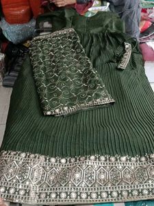 Elegant Olive Green Embroidered Dress