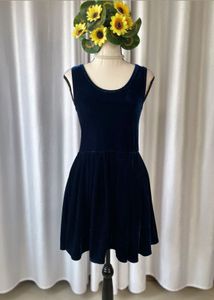 Korean Velvet Navy Dress