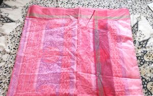 Peach Printed Kota Doria Saree