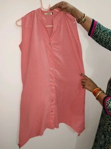 Pink Sleeveless Button Down Top