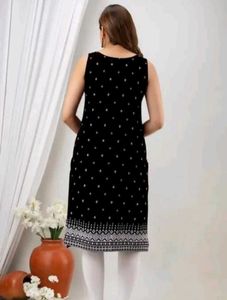 Black Printed Sleeveless Kurti