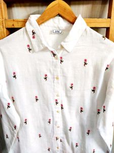 Floral White Shirt Cotton Size-38-40