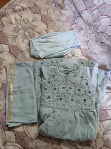 Baby Girl Grey Umbrella Dupatta With Churidar Dres