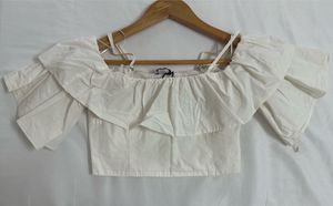 ZARA White Ruffle Off Shoulder Top