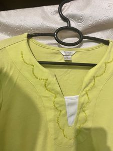 Lime Green Embellished Neck Top