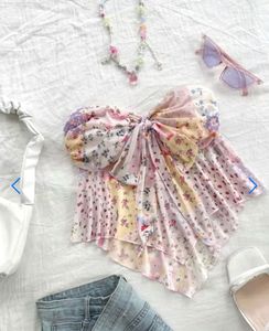 Cute Floral Bow Bandeau Top