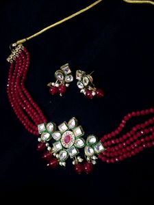 Unused Red Kundan Choker Set
