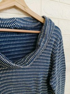 Blue Striped Cowl Neck Top