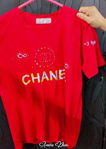 Red 'Chanel' Graphic Tee