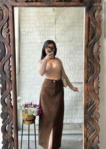 BROWN DENIM SKIRT