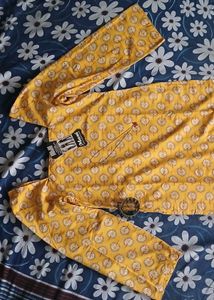 Long Sleeve Yellow Short Kurti With Freebies