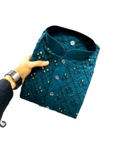 Mens Embroidery Design Mirror Work Kurta