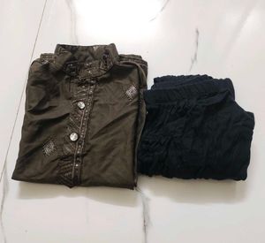Kids Brown Worked Kurta Pajama Set (2-3 Years)