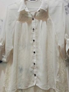 Sheer Lace Accent Button Down