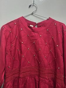 Red Mirror Embroidered Top