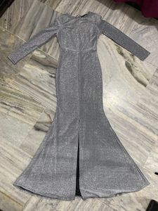 Fish Cut Long Gown Backless ( Silver )