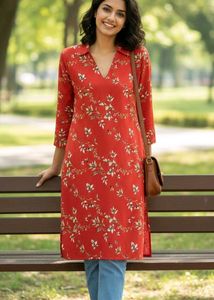 Floral Print Red Dress