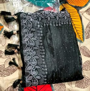 Black Embellished Saree with Blouse Piece
