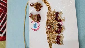 Red Purl Beautiful Necklace With Jhumka