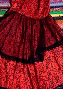 Red Patterned Black Top